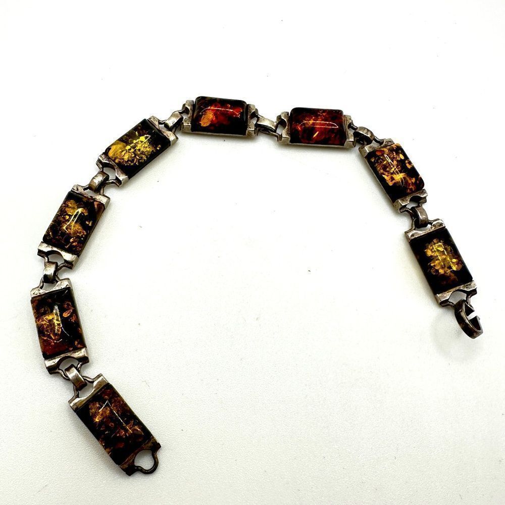 Stunning 7.5" composite Amber‎ , set in solid sterling silver, tennis bracelet!